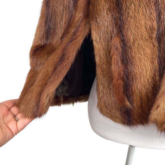 VTG 60s Brown Mink Marmot Fur Stole Wrap Shawl Jacket Mob Wife Old Money POCKETS - Picture 8 of 9